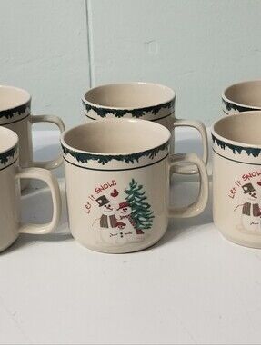 Let It Snow Atico Snowman Ceramic Mug - Set of 6 Holiday Mugs